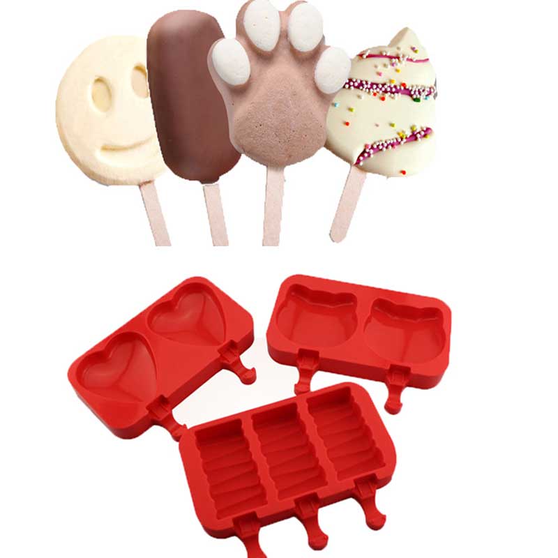 Kem khuôn bếp tiện íchnhà bếp DIY Lớp thực phẩm silicone trẻ em Ice Cream khay giữ dễ dàng để làm sạch 2or3 Cavites Shape